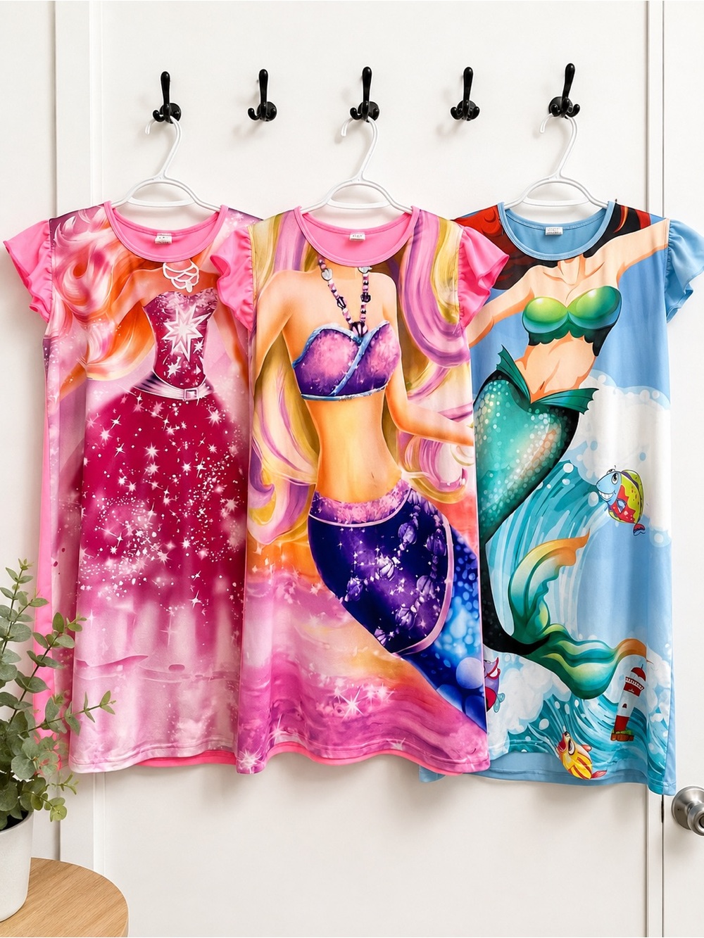Girls Princess Mermaid Nightgown Pajama Dress Set of 3 11yr-12yr